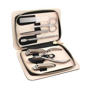 Beauty Power 매니큐어 페디큐어 세트 7-in-1 스테인리스 스틸, 울트라 샤프, 비스듬한 손톱깎이, 큐티클 니퍼, 유리 네일 파일, 눈썹 핀셋, 가위, 케이스 - 선물(매트 그레이)