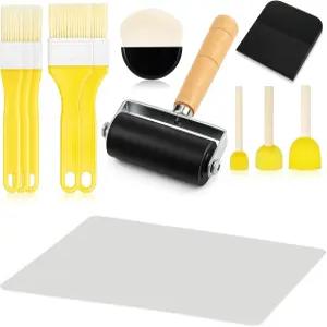 Crtiin 12개 필수 디커플링 도구 세트 브러시 5개 폼 3개 고무 롤러 1개 반원형 스크래퍼 실리콘 테이블