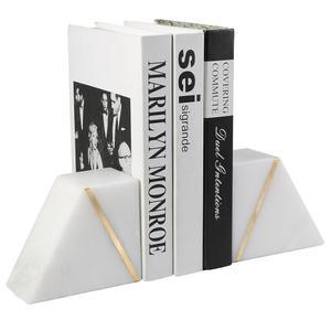 내추럴 마블 북엔드는 선반용, 장식용 무거운 책, 헤비 듀티 미드 센추리 모던 화이트 및 골드 스톤 책 홀더, 황동 인레이, 독특한 책장 스토퍼 장식, 2종 세트