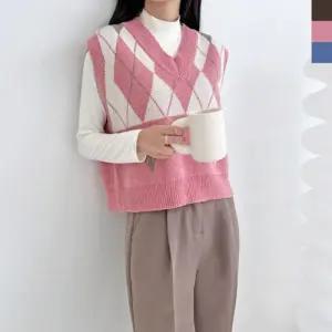 니트조끼 1058 여성조끼 아가일 아가일베 CAT 여성니트 캐주얼조끼 겨울조끼 여자실물