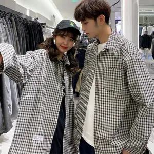 남녀공용 무채색 포켓 디자인 셔츠 체크