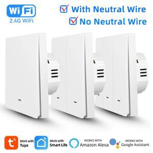 무선주입기 Tuya 스마트 WiFi 조명 스위치 푸시 버튼 중립선 없음 포함 라이프 App 제어 Alexa Google Home Alice