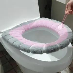 핑크 극세사 포근한 겨울 변기커버 엉따 쿠션 패드 보온 양말 변기카바 화장실