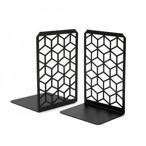 Geomod 3D 큐브 블랙 메탈 북엔드 무거운 책을 위한 장식용 - 튼튼한 보호 북 스톱 최소한의 책꽂이 스토퍼 내구성 있는 사무실 무게가 금속 7x4.75인치 1켤레