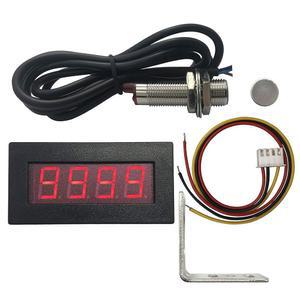 디지텐 4 디지털 레드 LED 타코미터 RPM 속도계 + 홀 근접 스위치 자석 센서 NPN 선반 컨베이어 벨트용 장착 홀더