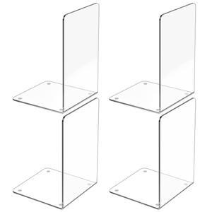 아크릴 북엔드 4개, 선반용 클리어 북엔드, 투명 정리함, 책장 스탠드 장식, 헤비 듀티 북, CD, 파일, 비디오 게임용 북 스토퍼