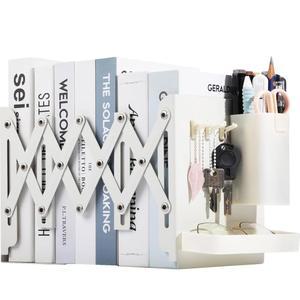 알칼로 조절 가능한 북엔드, 무거운 책을 위한 19인치 금속 탈착식 펜 홀더, 트레이가 있는 2개의 칸막이 사무실, 학교, 서점, 가정용 책 정리함 3개의 후크업