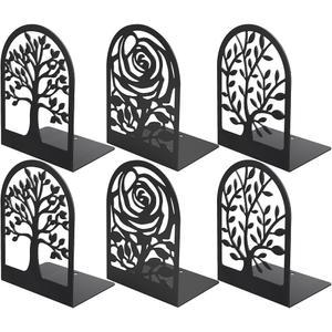 MaxGear 장식용 북엔드, 선반용 헤비 듀티 북 서포트용 메탈 오피스 북엔드 선반 홀더 블랙 3페어, 비스키드 스토퍼 6.89x4.89x3.54인치