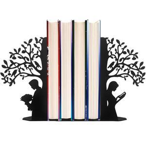 트리 오브 라이프 장식 커플 북엔드 선반용, 블랙 메탈 무거운 책, 책상 책장용 책 정리함 홈 오피스 북 스토퍼 발렌타인 데이 선물