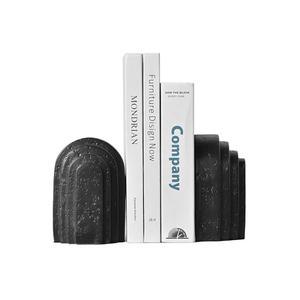 선반용 장식 북엔드, 무거운 책용 북엔드 2종 세트, 레이어드 아치 디자인 블랙