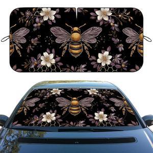 ZJCYBF 비즈 자동차 앞유리 선쉐이드, 접이식, 다크 판타지 플라워 벌집 페인팅, 자외선 선바이저 프로텍터, 유니버설 핏, 59인치 L x 31.5인치