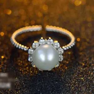 실버 꽃모양 진주 포인트 반지 반지선물 우아한반지 큐빅진주반지 화려한반지 여자예쁜반지