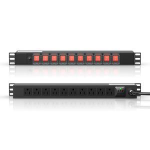 [미국배송] 개별 스위치가 있는 10개의 콘센트 랙 마운트 전원 스트립 네트워크 서버 랙용 1U PDU 스트립 - 서지 보호 110V / 15A 6피트 코드