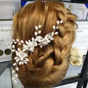 진주 장식 큐빅 헤어핀 셀프웨딩 돌잔치 웨딩샵 미용실 스튜디오 촬영장 헤어샵