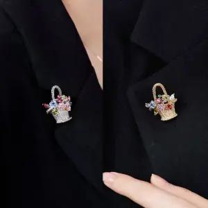 시후주얼리 크리스탈 화이트 골드 꽃바구니 브로치 CY014C 골드브로치 귀여운브로치