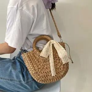 왕골 라탄 토트백 탈부착 리본 장식 여름 패션가방 캔버스토트백 여름토트백 에코토트백