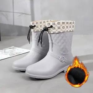 여성 기모 방한화 미들 방한 부츠 겨울 부르고뉴 겨울레인부츠 데일리부츠 탈부착부츠