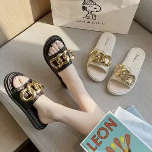 여성 블링 금장 메탈 장식 슬리퍼 여름슬리퍼 뮬 샌들 여성슬리퍼 뮬샌들 여름슬리퍼