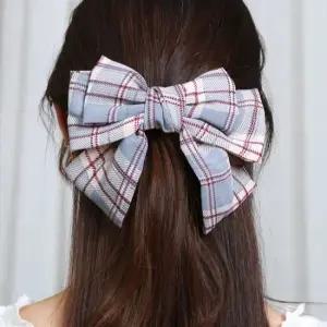 왕리본 빈티지체크 헤어핀 자동 묶음핀 체크리본핀 자동머리핀 반묶음핀 올림머리핀