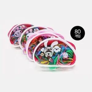 컬러머리끈 80개들이 원형케이스 색상랜덤 지갑케이스 TPR머리끈 머리고무줄