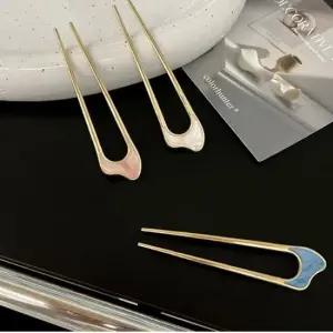 여성 3컬러 마블 패턴 골드메탈 비녀 혼주머리 비녀핀 U자비녀 비녀 머리비녀 헤어비녀