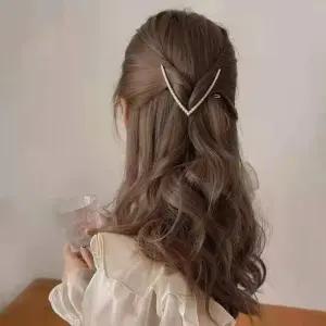 여성 러블리 큐빅 진주 헤어핀 V모양 큐빅머리핀 골드 큐빅머리핀 진주머리핀 하트머리핀