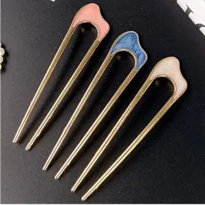 여성 올림머리 헤어 메탈 컬러 마블 U자형 골드 비녀 U자비녀 비녀 머리비녀 헤어비녀