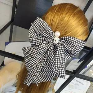 하운드 체크 왕 리본 자동핀 진주핀 올리머리 반머리 코스튬 기념일 여름 기념품 헤어샵