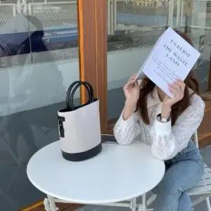 캔버스원단 배색포인트 버킷쉐입 내부포켓 데일리 토트백 6SS