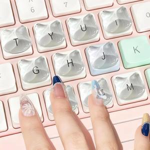 [미국배송] XANADUED 롱 네일용 48팩 키보드 스티커 고양이 머리를 기른 투명 유리 버블 재사용 가능한 네일 아트 타이핑 노트북 PC 데스크탑용