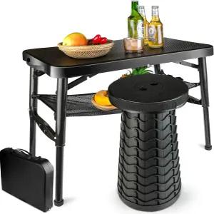 말리븐 휴대용 접이식 테이블 및 스툴 세트 캠핑 피크닉 해변 낚시를 위한 가벼운 메쉬 레이어 수납이