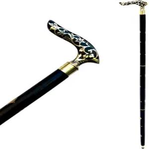 황동 손잡이가 달린 나무 지팡이 - 남녀 공용 빈티지 스타일 모빌리티 장식용 그립이 있는 단단한 샤프트