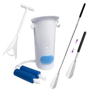 SHEINMED 노인을 위한 양말 보조 키트 - 도우미, 쉽게 신고 벗을 수 있는 스타킹 제거 장치, 노인이 구부러지지 않도록 도와줍니다, 미끄럼 방지 손잡이가 접이식 신발 뿔, 독립성 지원