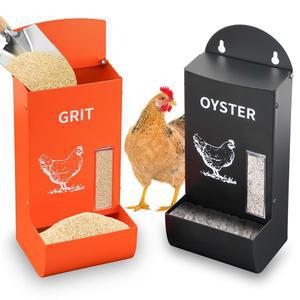 COZOFU 2팩 자동 치킨 그릿 및 굴 껍질 피더, 레인 커버 포함, 중력 공급 금속 가금류 피더 트로프 우리, 야외 사용