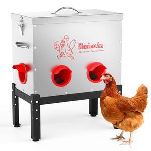 시미닛 자동 닭 모이통, 40파운드 용량 6포트 대형 금속 뚜껑과 다리 잠금 기능이 있는 폐기물 가금류 모이통 없음, 내부 닭장용