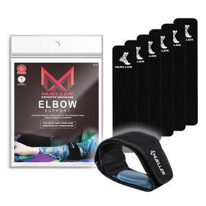 MUELLER Esports Medicine 조절 가능한 팔꿈치 보호대, 젤 패드 포함, 남성 및 여성용, 지지 슬리브, 6개의 KTape 스트립 게이머의 콘솔 마우스 팔꿈치에 이상적, 블랙, 원 사이즈