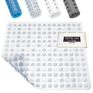 HITSLAM 샤워 매트 미끄럼 방지, 욕조용 사각 목욕 매트, 흡입 컵 및 배수구 포함 21x21 인치 욕실 스톨 바닥 세탁기 사용 가능, 발에 부드러운, 투명