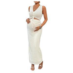 밀루미아 여성 임산부용 2피스 의상 텍스처 드로스트링 넥타이 매듭 탱크 탑 바디콘 맥시 스커트 세트