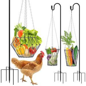 걸이식 닭 모이통, 35.5파운드 양치기 후크가 달린 접이식 채소 과일 닭장 액세서리용 걸이 체인이 가금류 모이통 바구니
