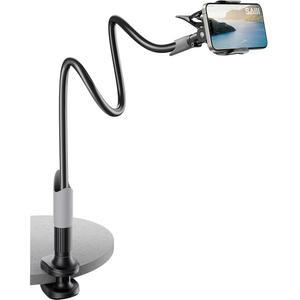 SAIJI 구즈넥 침대 폰 홀더, 책상용 유연한 롱 암 휴대폰 마운트, 클립 브래킷 클램프 스탠드, 모바일 스탠드 문서 카메라 닌텐도 스위치 (블랙)