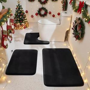 HUXMEYSON 욕실 러그 세트 3피스, 울트라 소프트 벨벳 메모리 폼 러그, 미끄럼 방지 및 PVC 뒷면 매트 세트, 세탁 가능한 빠른 건조 - 블랙