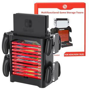 닌텐도 스위치 /OLED용 다기능 게임 디스크 저장 타워, 10개의 케이스 슬롯이 있는 오거나이저 스테이션, 4개의 컨트롤러 랙 홀더가 스탠드 및 액세서리용 조이콘 서랍
