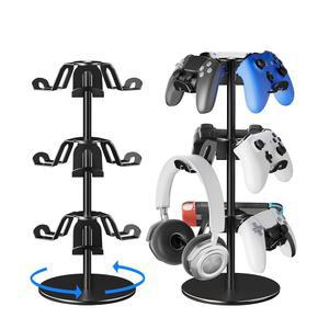 ANSHAWTIY 알루미늄 합금 컨트롤러 홀더 3중 레이어, 360도 회전 티어, Xbox PS5 PS4 스위치용 게이밍 스탠드, 헤드폰 헤드셋 및 책상 마운트 9팩 컨트롤러용