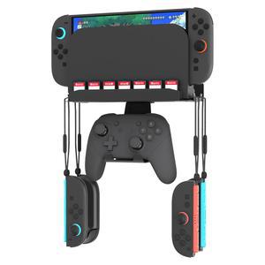 스위치 2용 GuileKeys 벽걸이, 2 콘솔용 TV 정리함 선반 받침대, 카드 슬롯, 조이콘 행거, 프로 컨트롤러, 냉각 통풍구 디자인의 공간 절약형 벽걸이 스탠드, 블랙