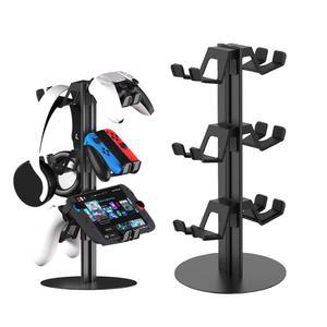 지스론 게임 컨트롤러 홀더 스탠드, N-Switch 2 PS5 PS4, 3티어 알루미늄 게이밍 헤드폰 스탠드 헤드셋 및 6팩 컨트롤러용 데스크 마운트와 호환됩니다