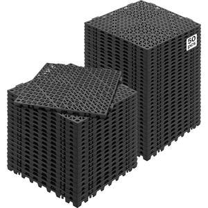 VEVOR 모듈식 연동 쿠션, 12팩 12인치 x 스플라이싱 배수 매트, 부드러운 PVC 바닥 타일, 화장실, 욕실, 주방, 수영장, 습한 공간, 블랙용 미끄럼 방지 배수구