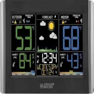맞춤형 경보 날씨 예보 온도 이슬점 습도 시간 열 지수 대형 디스플레이 밝기 조절 가능 무선 블랙