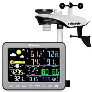 세인로직 SA68 가정용 기상 관측소 온도 습도 예보 압력 월상 침실용 알람 시계 그레이(WiFi 없음)를 위한