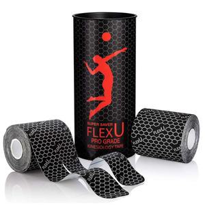 FlexU Kinesiology 테이프, 엑스트라 와이드 프리컷 Y자형 스트립 40개(7.6 x 25.4cm(3 10인치)) - 등, 어깨, 무릎 및 목을 위한 독특한 디자인 전문가 등급의 근육 관절 지지대, 오래 지속됨(블랙)