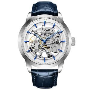 [미국배송] 자동 남성용 스켈레톤 기계식 손목시계 방수 천연 가죽 시계 밴드 럭셔리 자가 와인딩 스테인리스 스틸 아날로그 남성 컬렉션 PAGANI DESIGN (블루 실버 1638)